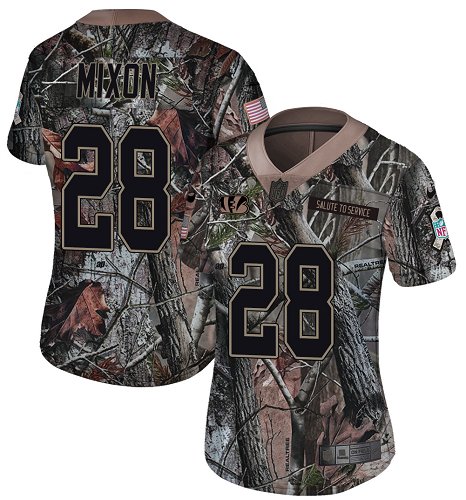 Nike Bengals #28 Joe Mixon Camo Women's Stitched NFL Limited Rush Realtree Jersey - Click Image to Close