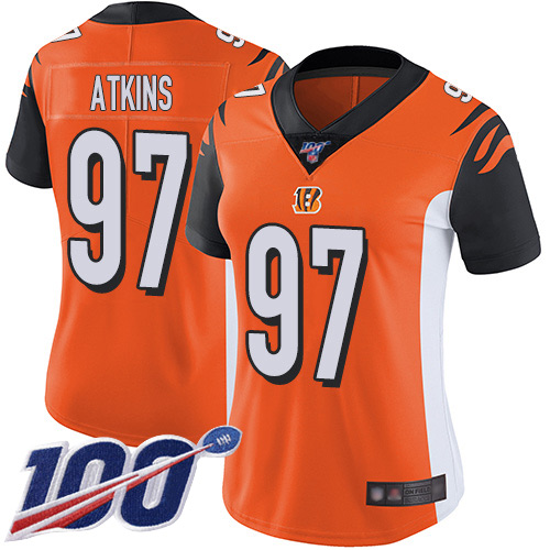 Bengals #97 Geno Atkins Orange Alternate Women's Stitched Football 100th Season Vapor Limited Jersey