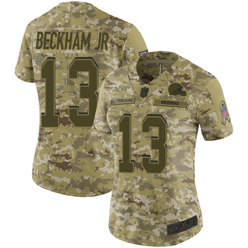 Nike Browns #13 Odell Beckham Jr Camo Women's Stitched NFL Limited 2018 Salute to Service Jersey - Click Image to Close