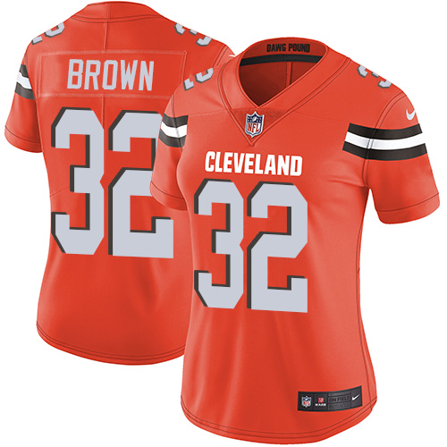 Nike Browns #32 Jim Brown Orange Alternate Women's Stitched NFL Vapor Untouchable Limited Jersey - Click Image to Close