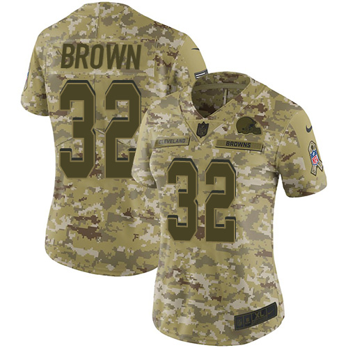 Nike Browns #32 Jim Brown Camo Women's Stitched NFL Limited 2018 Salute to Service Jersey - Click Image to Close