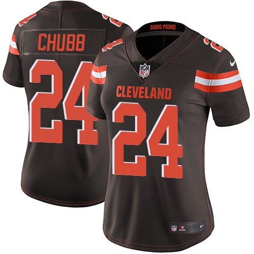 Nike Browns #24 Nick Chubb Brown Team Color Women's Stitched NFL Vapor Untouchable Limited Jersey - Click Image to Close