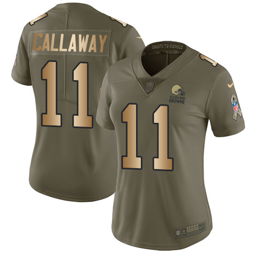 Nike Browns #11 Antonio Callaway Olive/Gold Women's Stitched NFL Limited 2017 Salute to Service Jersey - Click Image to Close