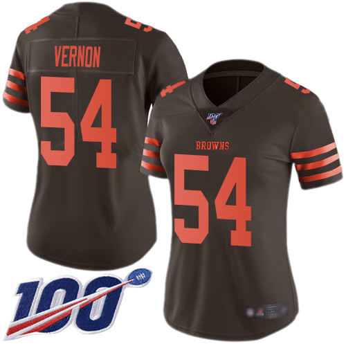 Browns #54 Olivier Vernon Brown Women's Stitched Football Limited Rush 100th Season Jersey - Click Image to Close