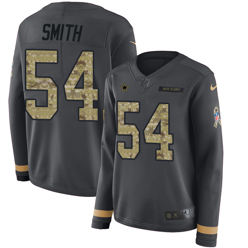 Nike Cowboys #54 Jaylon Smith Anthracite Salute to Service Women's Stitched NFL Limited Therma Long Sleeve Jersey - Click Image to Close