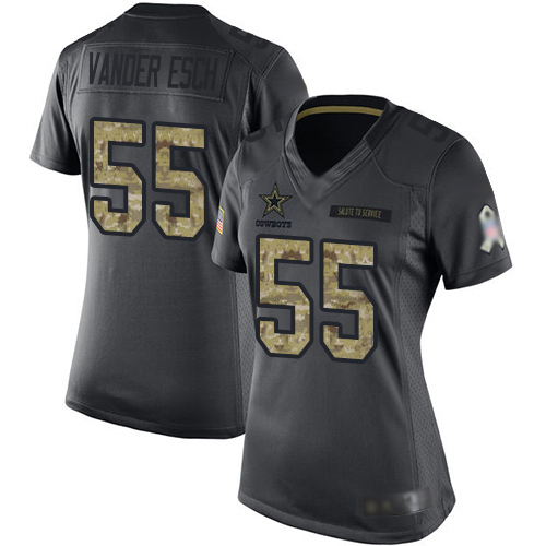 Cowboys #55 Leighton Vander Esch Black Women's Stitched Football Limited 2016 Salute to Service Jersey - Click Image to Close