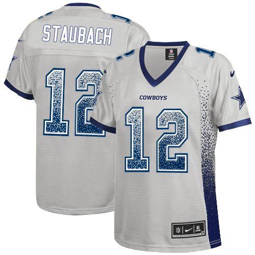 Nike Cowboys #12 Roger Staubach Grey Women's Stitched NFL Elite Drift Fashion Jersey