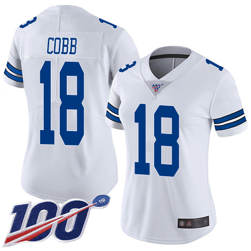 Cowboys #18 Randall Cobb White Women's Stitched Football 100th Season Vapor Limited Jersey - Click Image to Close