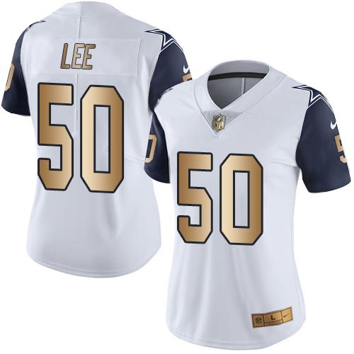 Nike Cowboys #50 Sean Lee White Women's Stitched NFL Limited Gold Rush Jersey - Click Image to Close