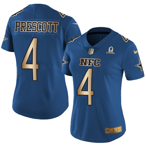 Nike Cowboys #4 Dak Prescott Navy Women's Stitched NFL Limited Gold NFC 2017 Pro Bowl Jersey - Click Image to Close