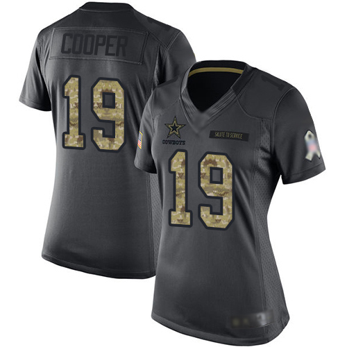 Cowboys #19 Amari Cooper Black Women's Stitched Football Limited 2016 Salute to Service Jersey - Click Image to Close