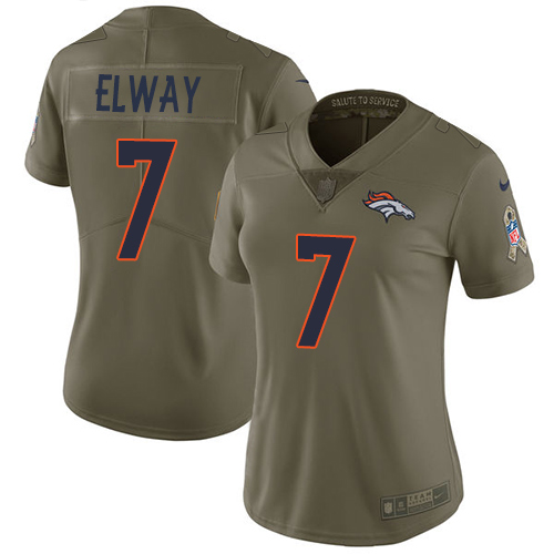 Nike Broncos #7 John Elway Olive Women's Stitched NFL Limited 2017 Salute to Service Jersey - Click Image to Close