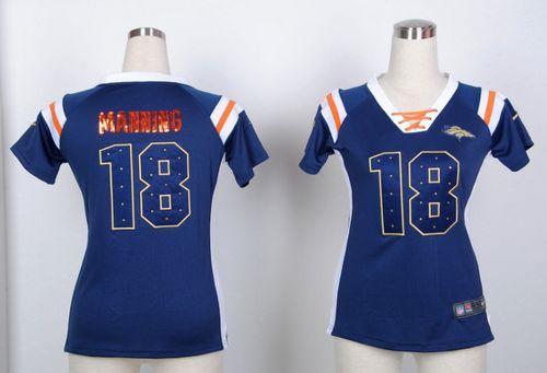 Nike Broncos #18 Peyton Manning Navy Blue Women's Stitched NFL Elite Draft Him Shimmer Jersey