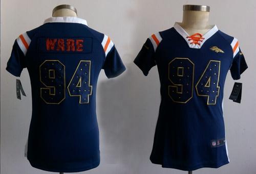 Nike Broncos #94 DeMarcus Ware Navy Blue Women's Stitched NFL Elite Draft Him Shimmer Jersey