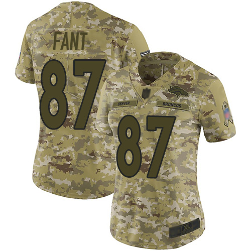 Nike Broncos #87 Noah Fant Camo Women's Stitched NFL Limited 2018 Salute to Service Jersey - Click Image to Close