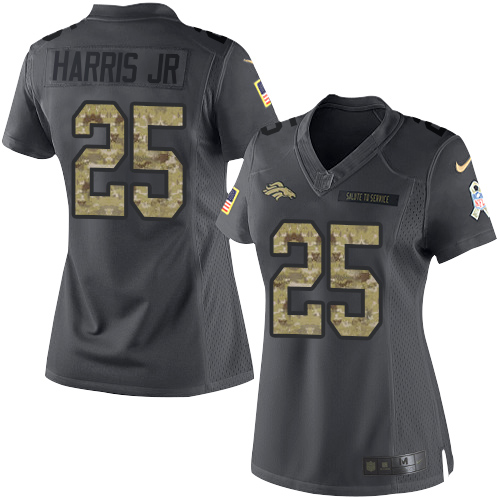 Nike Broncos #25 Chris Harris Jr Black Women's Stitched NFL Limited 2016 Salute to Service Jersey - Click Image to Close