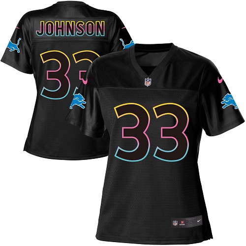 Nike Lions #33 Kerryon Johnson Black Women's NFL Fashion Game Jersey - Click Image to Close