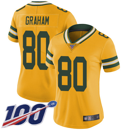 Packers #80 Jimmy Graham Yellow Women's Stitched Football Limited Rush 100th Season Jersey - Click Image to Close