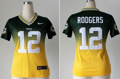 Nike Packers #12 Aaron Rodgers Green/Gold Women's Stitched NFL Elite Fadeaway Fashion Jersey - Click Image to Close