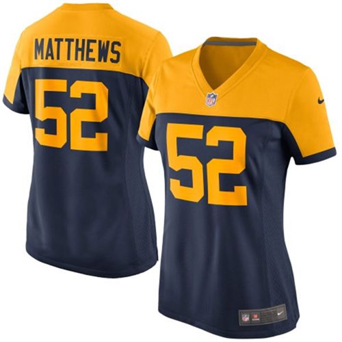 Nike Packers #52 Clay Matthews Navy Blue Alternate Women's Stitched NFL New Elite Jersey - Click Image to Close