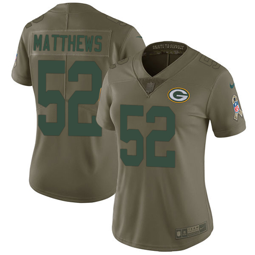 Nike Packers #52 Clay Matthews Olive Women's Stitched NFL Limited 2017 Salute to Service Jersey - Click Image to Close