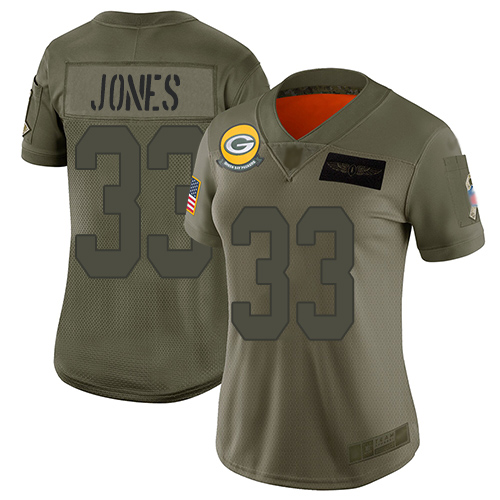 Packers #33 Aaron Jones Camo Women's Stitched Football Limited 2019 Salute to Service Jersey - Click Image to Close