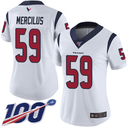 Texans #59 Whitney Mercilus White Women's Stitched Football 100th Season Vapor Limited Jersey - Click Image to Close