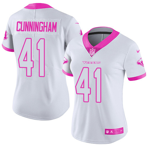 Nike Texans #41 Zach Cunningham White/Pink Women's Stitched NFL Limited Rush Fashion Jersey - Click Image to Close