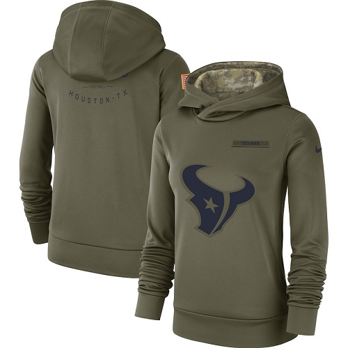 Women's Houston Texans Nike Olive Salute to Service Sideline Therma Performance Pullover Hoodie - Click Image to Close