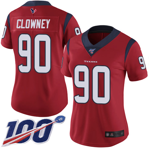 Texans #90 Jadeveon Clowney Red Alternate Women's Stitched Football 100th Season Vapor Limited Jersey - Click Image to Close