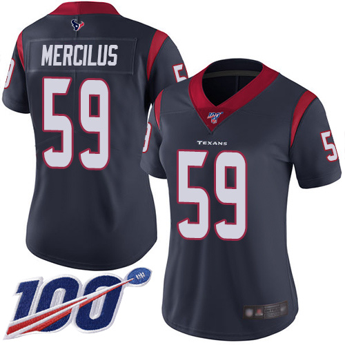 Texans #59 Whitney Mercilus Navy Blue Team Color Women's Stitched Football 100th Season Vapor Limited Jersey