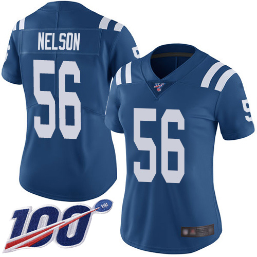 Colts #56 Quenton Nelson Royal Blue Team Color Women's Stitched Football 100th Season Vapor Limited Jersey - Click Image to Close