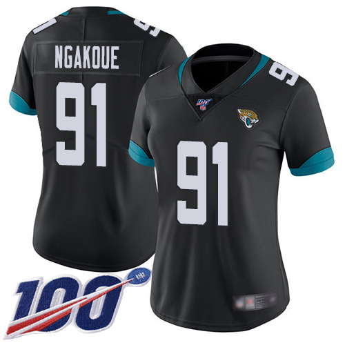 Jaguars #91 Yannick Ngakoue Black Team Color Women's Stitched Football 100th Season Vapor Limited Jersey