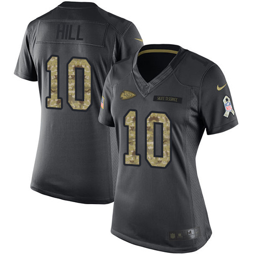 Nike Chiefs #10 Tyreek Hill Black Women's Stitched NFL Limited 2016 Salute to Service Jersey - Click Image to Close