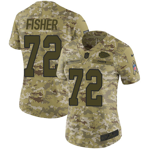 Nike Chiefs #72 Eric Fisher Camo Women's Stitched NFL Limited 2018 Salute to Service Jersey - Click Image to Close