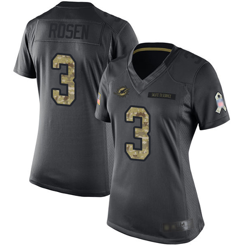 Dolphins #3 Josh Rosen Black Women's Stitched Football Limited 2016 Salute to Service Jersey - Click Image to Close