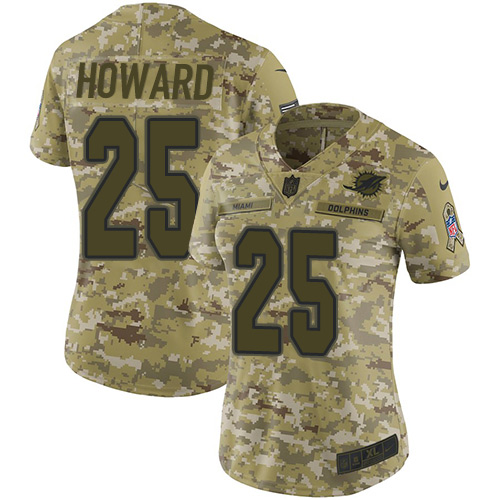 Nike Dolphins #25 Xavien Howard Camo Women's Stitched NFL Limited 2018 Salute to Service Jersey - Click Image to Close