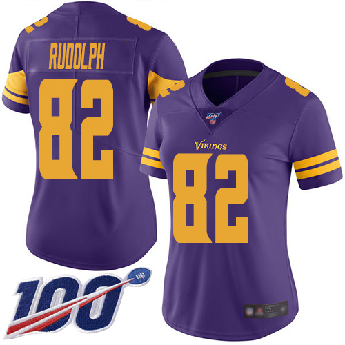 Vikings #82 Kyle Rudolph Purple Women's Stitched Football Limited Rush 100th Season Jersey