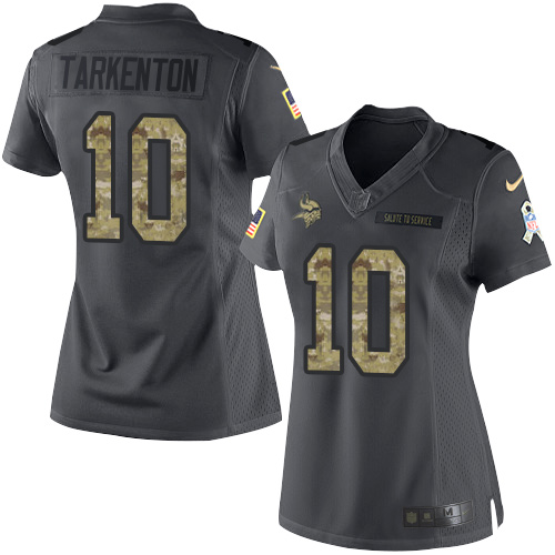 Nike Vikings #10 Fran Tarkenton Black Women's Stitched NFL Limited 2016 Salute To Service Jersey - Click Image to Close