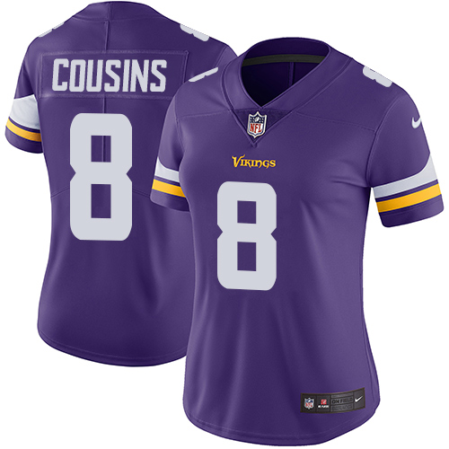 Nike Vikings #8 Kirk Cousins Purple Team Color Women's Stitched NFL Vapor Untouchable Limited Jersey - Click Image to Close