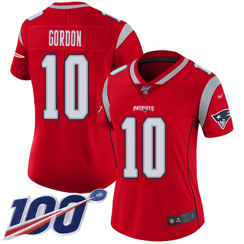 Patriots #10 Josh Gordon Red Women's Stitched Football Limited Inverted Legend 100th Season Jersey - Click Image to Close