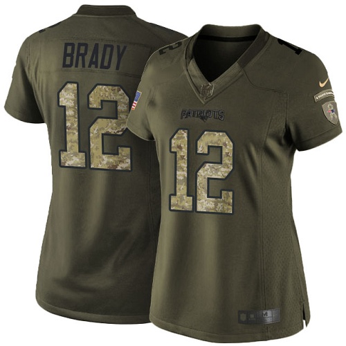 Nike Patriots #12 Tom Brady Green Women's Stitched NFL Limited 2015 Salute to Service Jersey - Click Image to Close