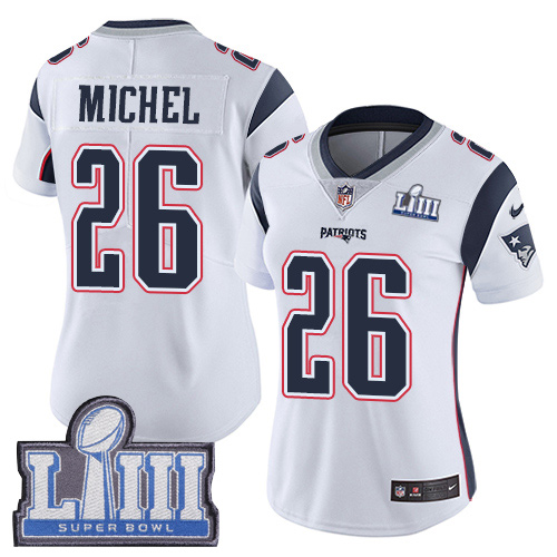 Nike Patriots #26 Sony Michel White Super Bowl LIII Bound Women's Stitched NFL Vapor Untouchable Limited Jersey - Click Image to Close