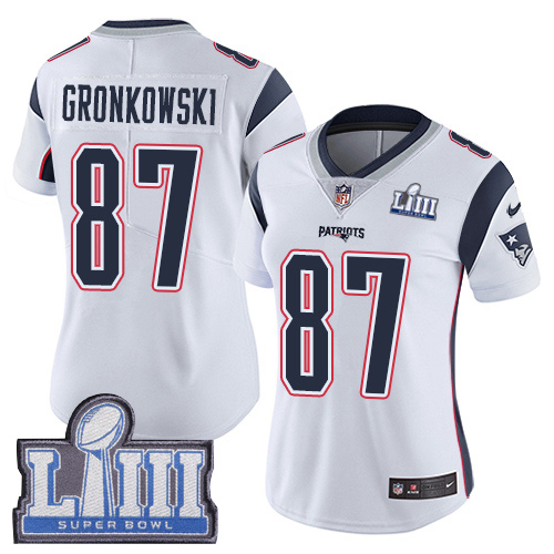 Nike Patriots #87 Rob Gronkowski White Super Bowl LIII Bound Women's Stitched NFL Vapor Untouchable Limited Jersey - Click Image to Close