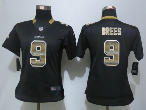 Nike Saints #9 Drew Brees Black Team Color Women's Stitched NFL Elite Strobe Jersey - Click Image to Close