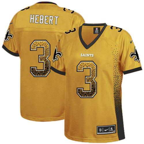 Nike Saints #3 Bobby Hebert Gold Women's Stitched NFL Elite Drift Fashion Jersey - Click Image to Close