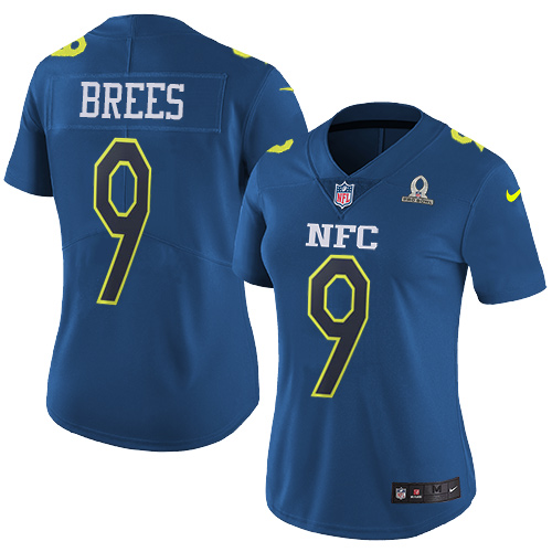 Nike Saints #9 Drew Brees Navy Women's Stitched NFL Limited NFC 2017 Pro Bowl Jersey - Click Image to Close