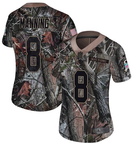 Nike Saints #8 Archie Manning Camo Women's Stitched NFL Limited Rush Realtree Jersey - Click Image to Close