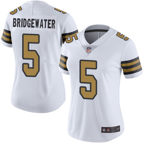 Saints #5 Teddy Bridgewater White Women's Stitched Football Limited Rush Jersey