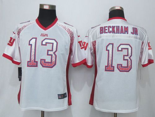 Nike Giants #13 Odell Beckham Jr White Women's Stitched NFL Elite Drift Fashion Jersey - Click Image to Close